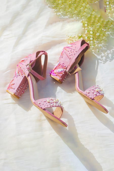 Buy SCHON ZAPATO Pink Pearl Amethyst Embellished Heels Online at Aza Fashions Buy_SCHON ZAPATO_Pink Pearl Amethyst Embellished Heels _Online_at_Aza_Fashions