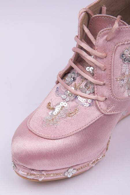 SCHON ZAPATO Pink Sequin Glimmer Embroidered Shoes Online at Aza Fashions SCHON ZAPATO_Pink Sequin Glimmer Embroidered Shoes _Online_at_Aza_Fashions