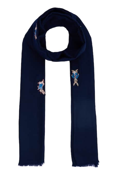 Taroob Blue Embroidered Bunny Stole