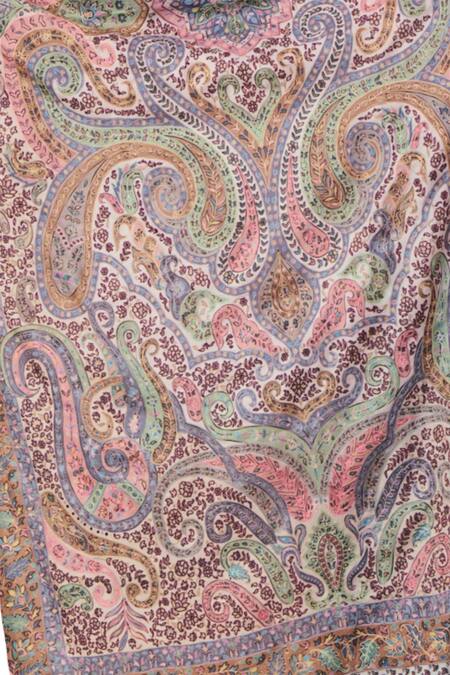 Buy_Taroob_Multi Color Floral Wool Paisley Pattern Stole _Online_at_Aza_Fashions