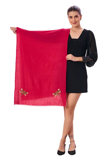 Taroob_Pink Embroidered Dragonfly Stole _Online_at_Aza_Fashions
