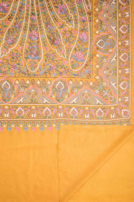 Taroob_Gold Embroidered Kashmiri Stole _Online_at_Aza_Fashions