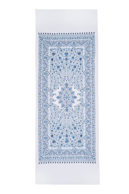 Shop_Taroob_White Embroidered Paisley Kashmiri Stole _at_Aza_Fashions
