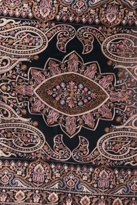 Buy_Taroob_Black Embroidered Paisley Stole _Online_at_Aza_Fashions