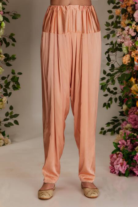 Preeti S Kapoor_Peach Chanderi, Satin, Organza Gota Embellished Yoke Flared Kurta Salwar Set _Online_at_Aza_Fashions