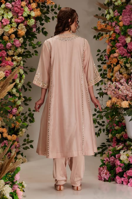 Preeti S Kapoor Pink Chanderi, Satin, Cotton, Organza Gota Embellished A-line Kurta Salwar Set Online at Aza Fashions Preeti S Kapoor_Pink Chanderi, Satin, Cotton, Organza Gota Embellished A-line Kurta Salwar Set _Online_at_Aza_Fashions