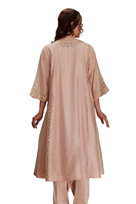 Shop Preeti S Kapoor Pink Chanderi, Satin, Cotton, Organza Gota Embellished A-line Kurta Salwar Set Online at Aza Fashions Shop_Preeti S Kapoor_Pink Chanderi, Satin, Cotton, Organza Gota Embellished A-line Kurta Salwar Set _Online_at_Aza_Fashions