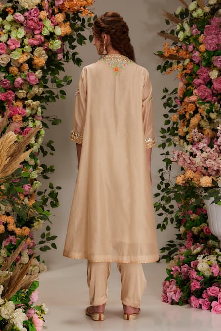 Preeti S Kapoor Beige Chanderi, Satin, Organza Sequins, Gota Front Open Embellished Kurta Set Online at Aza Fashions Preeti S Kapoor_Beige Chanderi, Satin, Organza Sequins, Gota Front Open Embellished Kurta Set _Online_at_Aza_Fashions