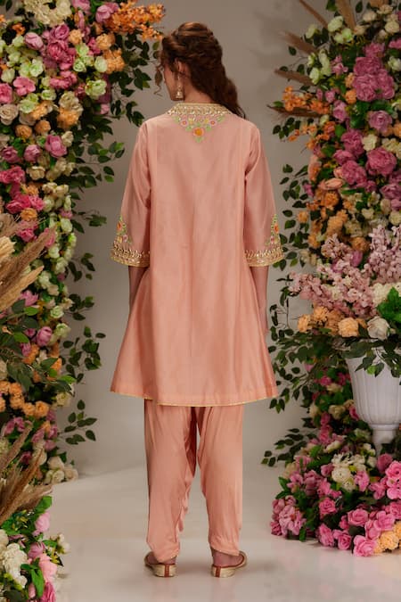 Preeti S Kapoor Peach Chanderi, Satin, Cotton, Organza Gota Embellished Angrakha Salwar Set Online at Aza Fashions Preeti S Kapoor_Peach Chanderi, Satin, Cotton, Organza Gota Embellished Angrakha Salwar Set _Online_at_Aza_Fashions