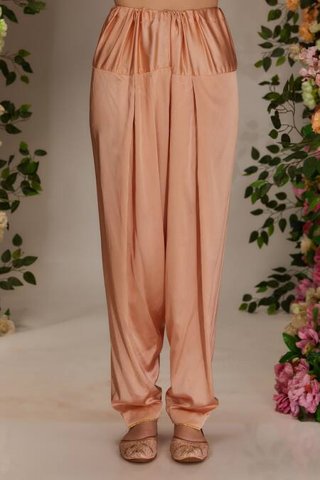 Preeti S Kapoor Peach Chanderi, Satin, Cotton, Organza Embroidery Round Flower A-line Kurta Set at Aza Fashions Preeti S Kapoor_Peach Chanderi, Satin, Cotton, Organza Embroidery Round Flower A-line Kurta Set _at_Aza_Fashions