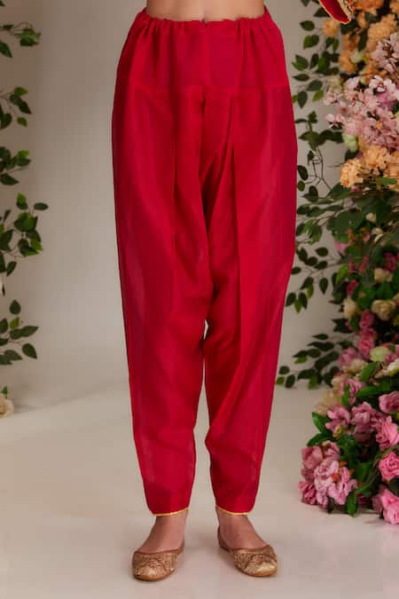 Preeti S Kapoor_Pink Chanderi, Cotton, Organza Gota Embellished A-line Kurta Set _Online_at_Aza_Fashions