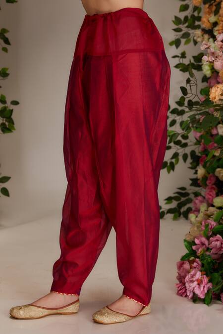 Preeti S Kapoor Maroon Chanderi, Cotton, Organza Sequins, Embellished A-line Kurta Salwar Set Online at Aza Fashions Preeti S Kapoor_Maroon Chanderi, Cotton, Organza Sequins, Embellished A-line Kurta Salwar Set _Online_at_Aza_Fashions