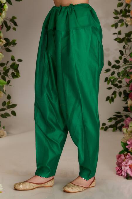 Buy_Preeti S Kapoor_Green Chanderi, Cotton, Organza Gota Moti Embellished A-line Kurta Salwar Set _Online_at_Aza_Fashions