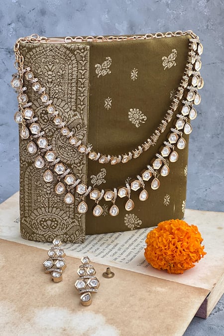 Prestones Polki Embellished Layered Necklace Set 