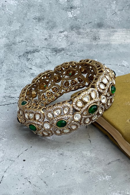 Prestones Polki Embellished Cutwork Bangle 