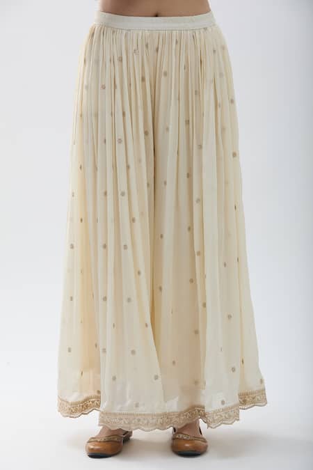 Buy_Samyukta Singhania_Off White Chiffon Embroidery Round Floral Jaal Work Straight Kurta Sharara Set _Online_at_Aza_Fashions