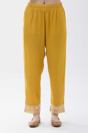 Samyukta Singhania_Yellow Silk, Satin, Organza Sequins, Beads, Floral Detailed Yoke Kurta Set_at_Aza_Fashions