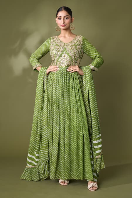 Samyukta Singhania Leheriya Print Gota Embroidered Anarkali Sharara Set 