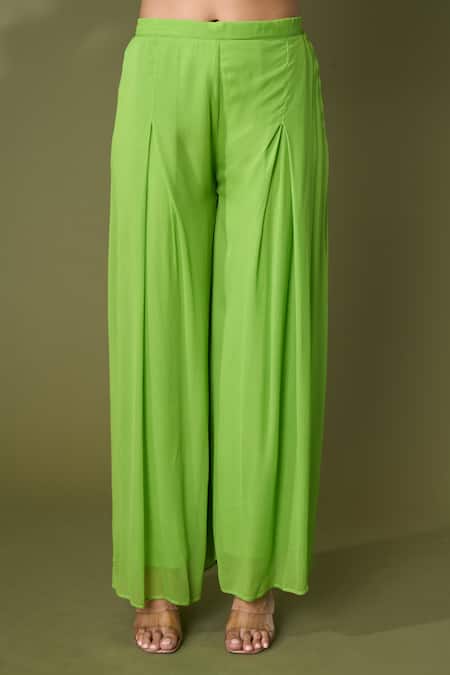 Buy Samyukta Singhania Green Georgette Gota Patti, Longline Bandhej Print Jacket Flared Pant Set Buy_Samyukta Singhania_Green Georgette Gota Patti, Longline Bandhej Print Jacket Flared Pant Set