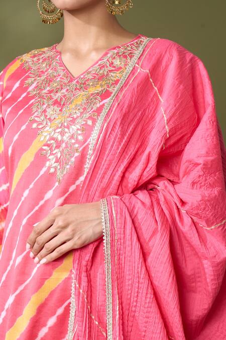 Shop Samyukta Singhania Peach Cotton, Silk Embroidery, Gota Patti Split Printed Kurta Sharara Set Online at Aza Fashions Shop_Samyukta Singhania_Peach Cotton, Silk Embroidery, Gota Patti Split Printed Kurta Sharara Set_Online_at_Aza_Fashions