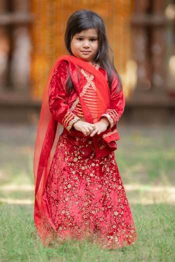 Kirti Agarwal - Pret N Couture_Maroon Velvet, , Net, Linen Sequins, Embroidery, Lehenga Set _Online_at_Aza_Fashions