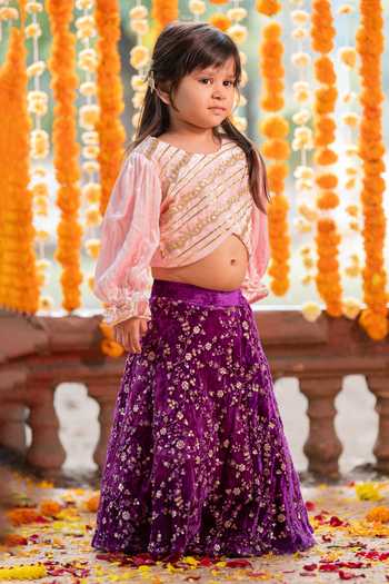 Kirti Agarwal - Pret N Couture_Pink Velvet Sequins, Lace Embroidered Lehenga Blouse Set _Online_at_Aza_Fashions