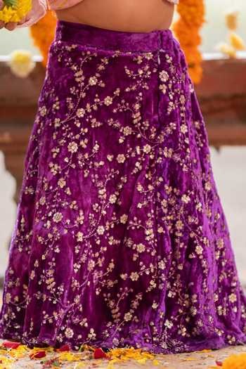 Shop_Kirti Agarwal - Pret N Couture_Pink Velvet Sequins, Lace Embroidered Lehenga Blouse Set _Online_at_Aza_Fashions