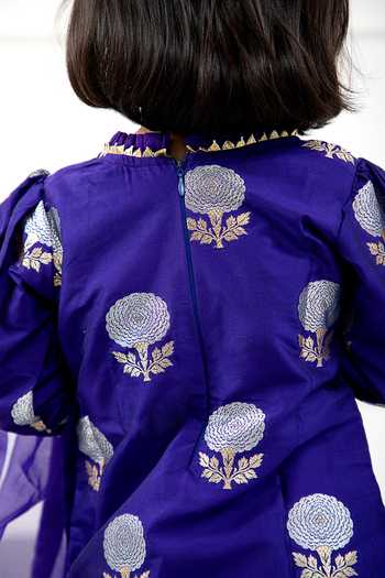 Kirti Agarwal - Pret N Couture_Purple Organza, Brocade, Cotton Embroidery, Gota Patti Flower Pattern Kurta Set _Online_at_Aza_Fashions