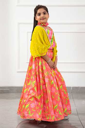 Kirti Agarwal - Pret N Couture_Pink Georgette, Modal, Satin Sequins, Lace Flower Print Lehenga Set With Jacket _Online_at_Aza_Fashions