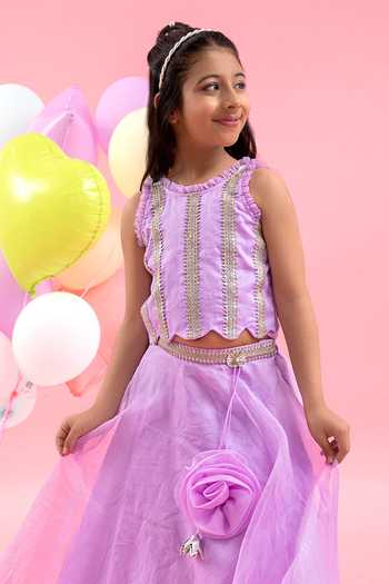 Kirti Agarwal - Pret N Couture_Purple Organza, Silk, Cotton Sequins, Lace Detailed Waist Lehenga Set _Online_at_Aza_Fashions