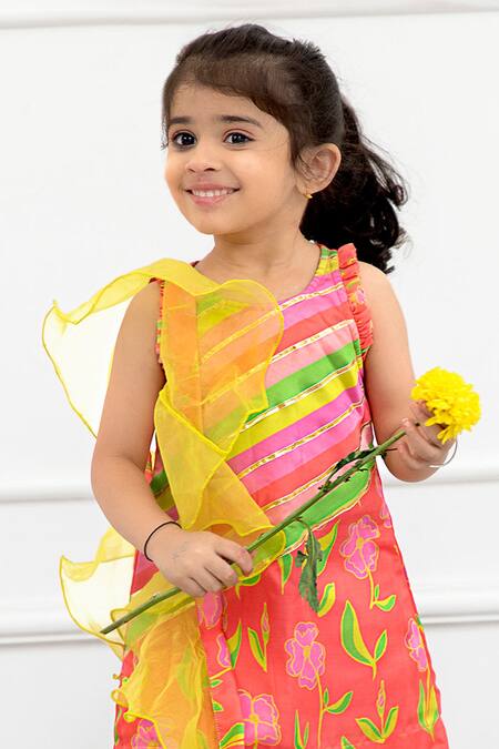 Kirti Agarwal - Pret N Couture_Multi Color Organza, Modal, Stripe Printed Kurta With Tulip Dhoti Pant Set _Online_at_Aza_Fashions