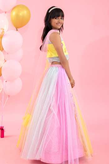 Kirti Agarwal - Pret N Couture_Multi Color Net, Silk, Cotton Mirrors, Work Embellished Lehenga Blouse Set _Online_at_Aza_Fashions