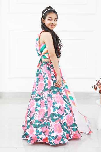 Shop_Kirti Agarwal - Pret N Couture_Multi Color Net, Modal, Cotton Embroidery Floral Print Lehenga Blouse Set _Online_at_Aza_Fashions