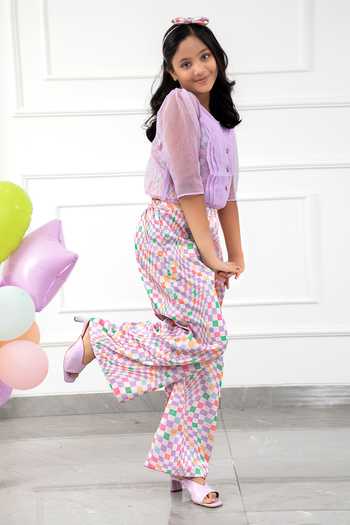 Kirti Agarwal - Pret N Couture_Purple Organza, Modal, Cotton Lavender Sheer Checks Pant Set _Online_at_Aza_Fashions