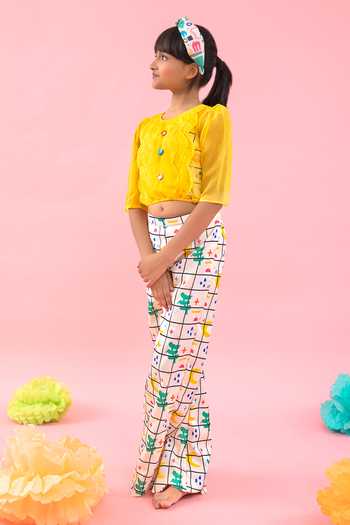 Kirti Agarwal - Pret N Couture_Off White Organza, Linen, Satin Geometric Print Pant Set _Online_at_Aza_Fashions