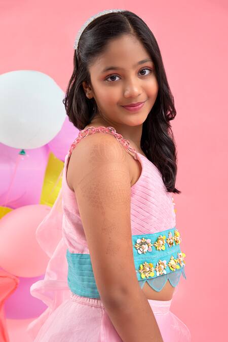 Kirti Agarwal - Pret N Couture_Pink Organza, Silk, Cotton Beads Flared Lehenga With Embroidered Blouse _Online_at_Aza_Fashions