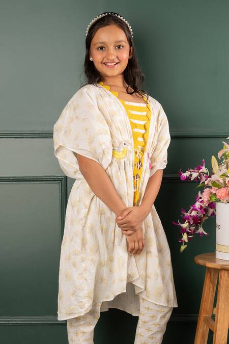 Kirti Agarwal - Pret N Couture_White Chanderi , Embroidery Bird Motif Kaftan Pant Set _Online_at_Aza_Fashions