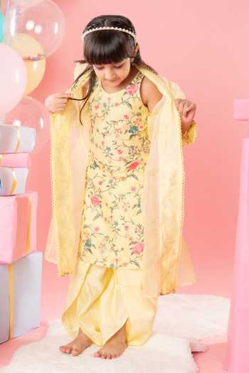 Kirti Agarwal - Pret N Couture Yellow Organza, Chanderi Silk Embroidery Floral Thread Work Kurta Jacket Set Online at Aza Fashions Kirti Agarwal - Pret N Couture_Yellow Organza, Chanderi Silk Embroidery Floral Thread Work Kurta Jacket Set _Online_at_Aza_Fashions