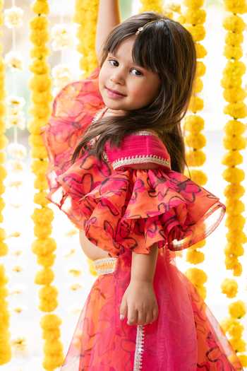 Shop_Kirti Agarwal - Pret N Couture_Yellow Silk, Organza, Net Floral Print Lehenga With One-shoulder Blouse _Online_at_Aza_Fashions