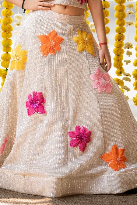 Buy Kirti Agarwal - Pret N Couture Silver Net, Silk Sequins, Embroidery Floral Lehenga Set Online at Aza Fashions Buy_Kirti Agarwal - Pret N Couture_Silver Net, Silk Sequins, Embroidery Floral Lehenga Set _Online_at_Aza_Fashions