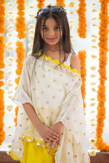Buy_Kirti Agarwal - Pret N Couture_Yellow Georgette, Satin, Cotton Sequins, Lace Embroidered Tunic Dhoti Pant Set _Online_at_Aza_Fashions