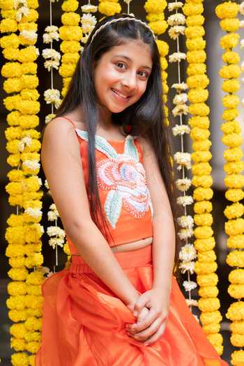Buy_Kirti Agarwal - Pret N Couture_Orange Organza, Satin Pearls, Embroidery Floral Crop Top Flared Lehenga Set _Online_at_Aza_Fashions