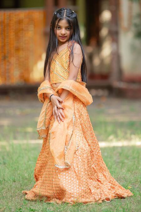Buy_Kirti Agarwal - Pret N Couture_Orange Silk, Lace, Organza, Linen Lace, Sequins Embroidered Lehenga Set _Online_at_Aza_Fashions