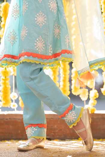 Kirti Agarwal - Pret N Couture Blue Net, Crepe, Linen Embroidery Panelled Kurta Pant Set at Aza Fashions Kirti Agarwal - Pret N Couture_Blue Net, Crepe, Linen Embroidery Panelled Kurta Pant Set _at_Aza_Fashions