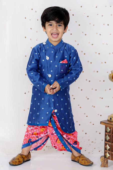 Kirti Agarwal - Pret N Couture Blue Chanderi Printed Patola Embroidered Kurta And Dhoti Pant Set 