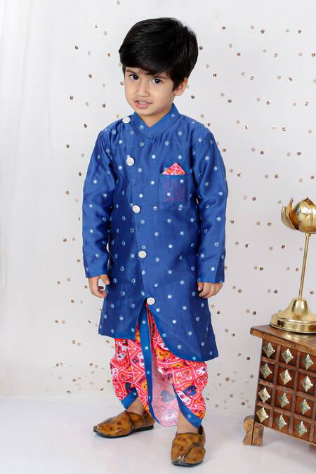 Buy_Kirti Agarwal - Pret N Couture_Blue Chanderi, Modal, Cotton Mirrors Embroidered Kurta And Printed Dhoti Pant Set _Online_at_Aza_Fashions