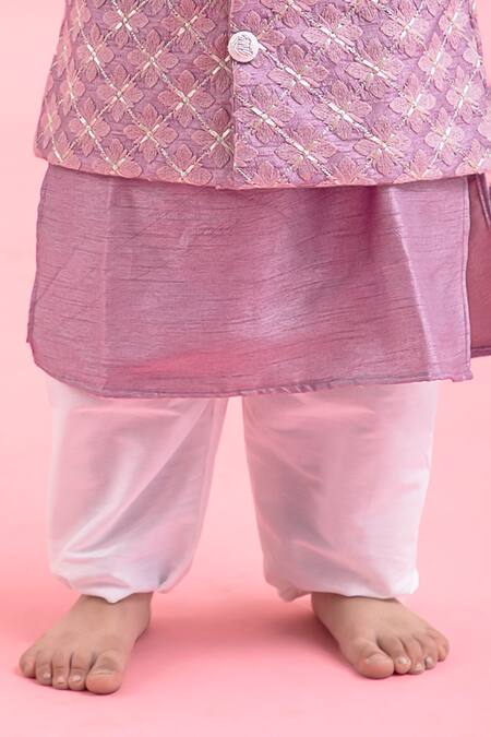 Buy_Kirti Agarwal - Pret N Couture_Purple Silk, Cotton Embroidery Kurta Set With Nehru Jacket _Online_at_Aza_Fashions