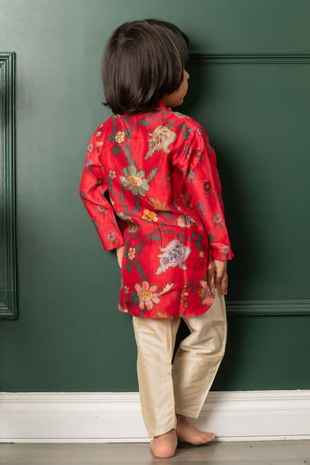 Kirti Agarwal - Pret N Couture Floral Print Red Kurta & Pyjama Set 