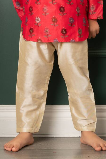 Buy_Kirti Agarwal - Pret N Couture_Red Chanderi Silk, Cotton, Linen Embroidery Floral Print Kurta And Pyjama Set _Online_at_Aza_Fashions