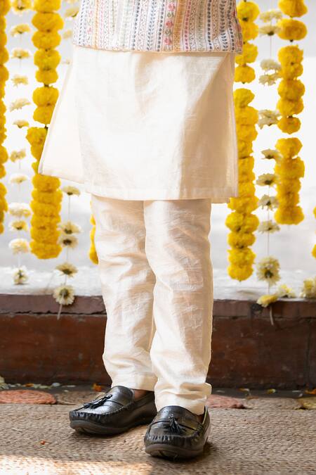 Shop_Kirti Agarwal - Pret N Couture_Off White Silk, Cotton Embroidery Floral Nehru Jacket With Kurta Set _Online_at_Aza_Fashions